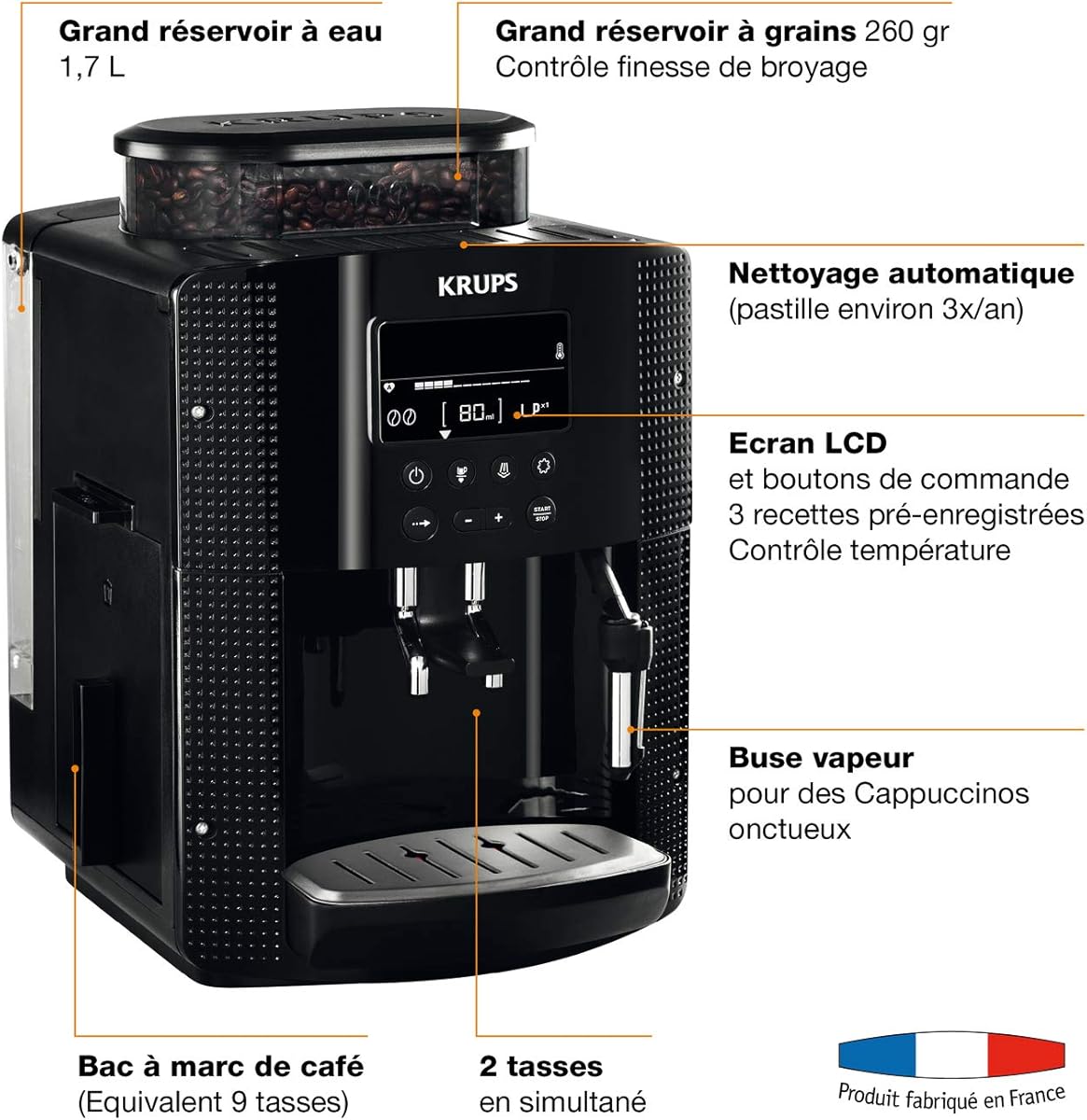 KRUPS Essential machine à café noire vue de face